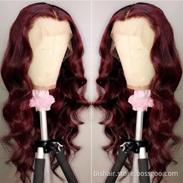 Wholesale Body Wave 99j Lace Hair Ornament Wig Real Human Hair 150% Density West Kiss Brazil 4x4 Closed Front Wig Hair for Women